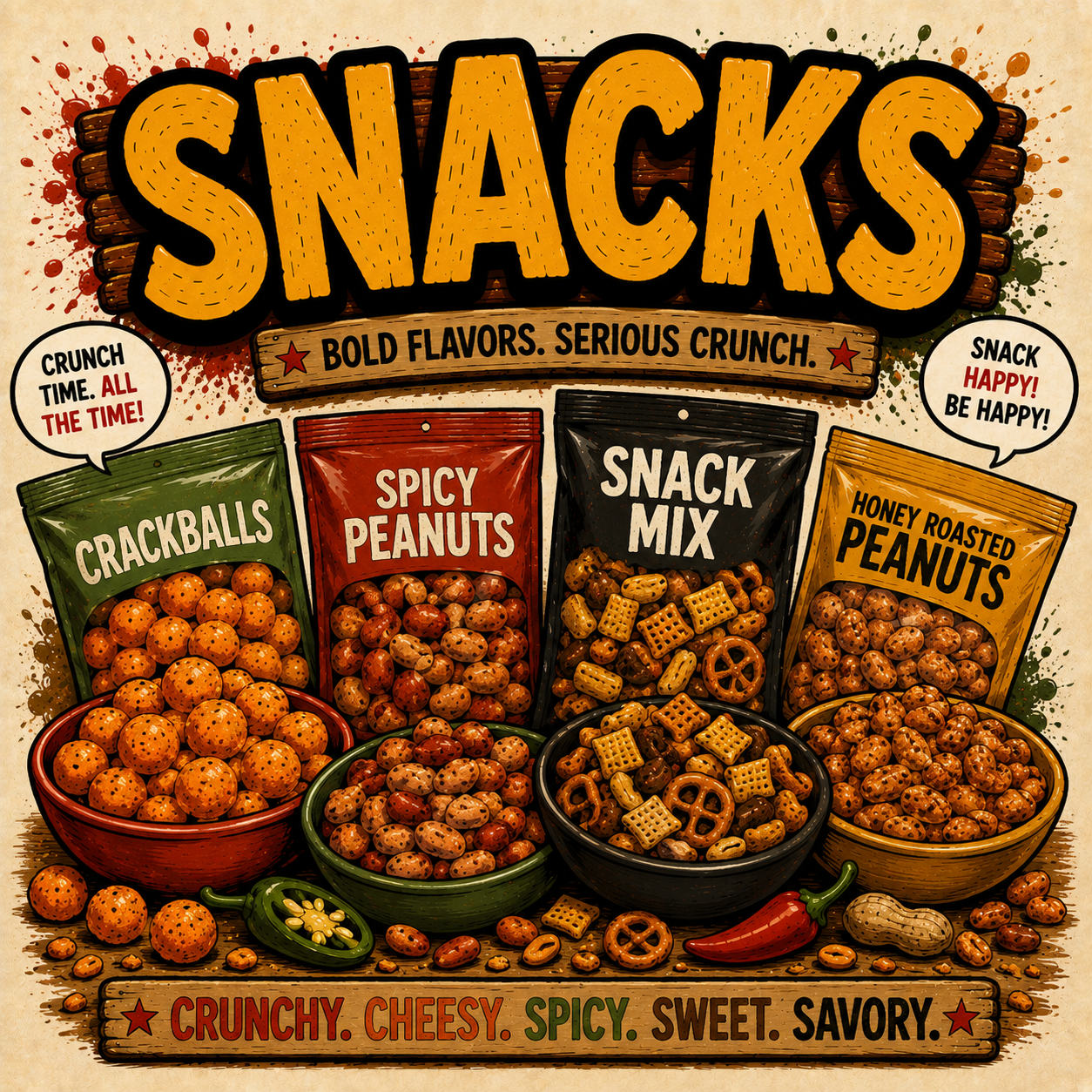 Snacks - Cheeseballs, Popcorn, Peanuts and More!