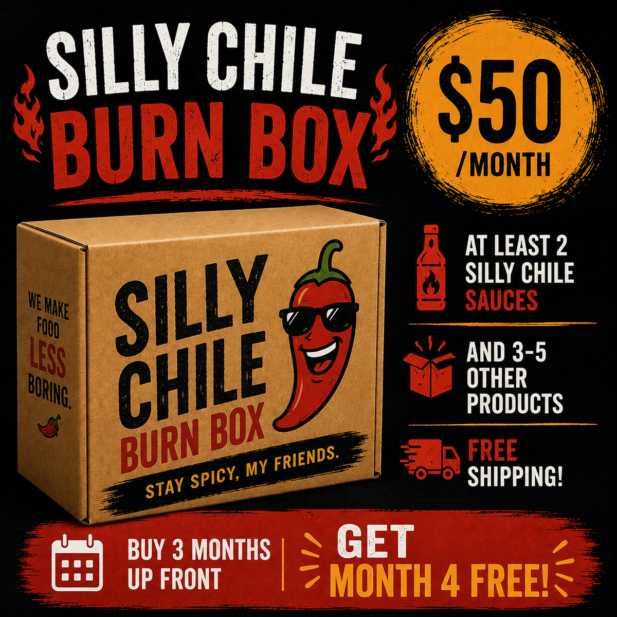 $50 Silly Chile BURN BOX..Get Burned Every Month!
