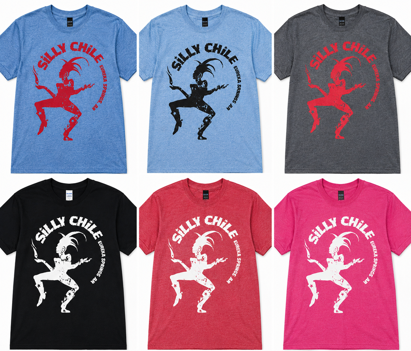 Silly Chile Dancer T-Shirt in multiple shirt and print color combinations