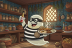 Excited Ghost Burglar with Ghostly Za'atar and Food